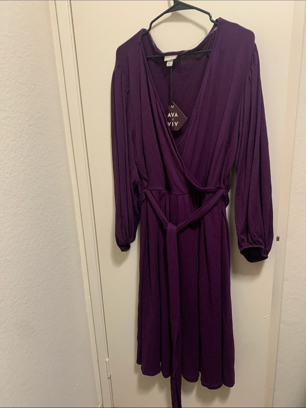 Ava & Viv Deep Purple Long-Sleeve Wrap Dress